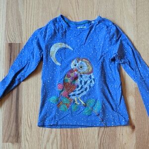 Mini Boden Blue Long Sleeve Shirt with Embroidered Owl and Moon